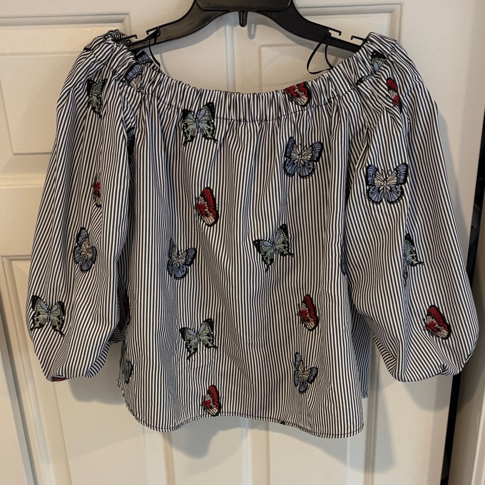 Zara Black and White Striped Butterfly Blouse